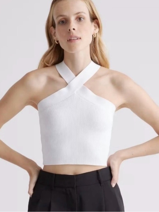 Babaton Tops - ARITZIA Babaton Sculpt Knit Criss Cross Tank Cropped White Women’s Medium